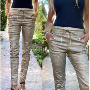 BEVY FLOG SHELY Women 27 Pull On‎ ankle Pants STRETCH ANIMAL METALLIC gold